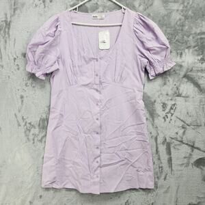 NEW Elodie Dress Womens XL Lavender Purple Puff Sleeve Button Front Mini Peasant